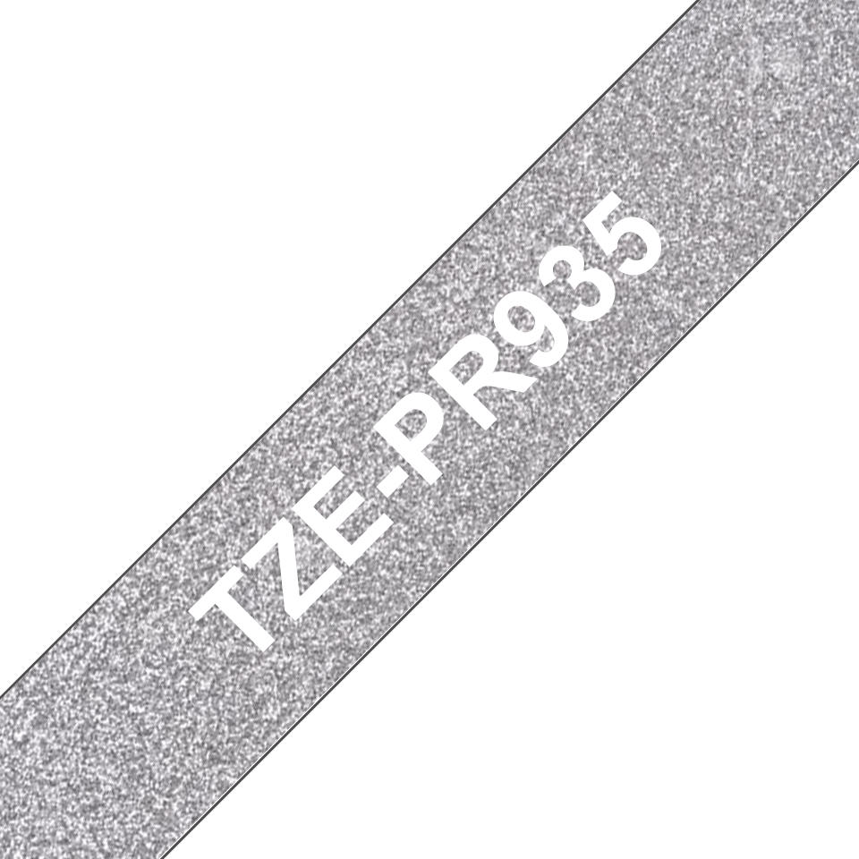 Casetă cu bandă de etichete originală Brother TZe-PR935 – alb pe argintiu sclipitor, lățime de 12mm